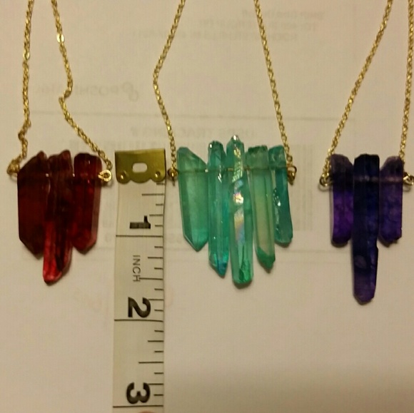 14K Gold Purplish-Blue Triple Quartz Necklace - Picture 8 of 8